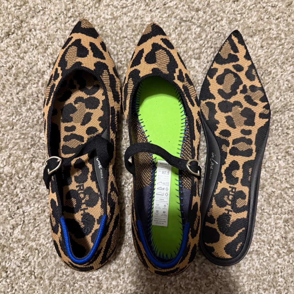 Rothy's Point Mary Jane II Leopard Classic Cat Buckle Flats Size 7.5 comfort - Picture 5 of 6